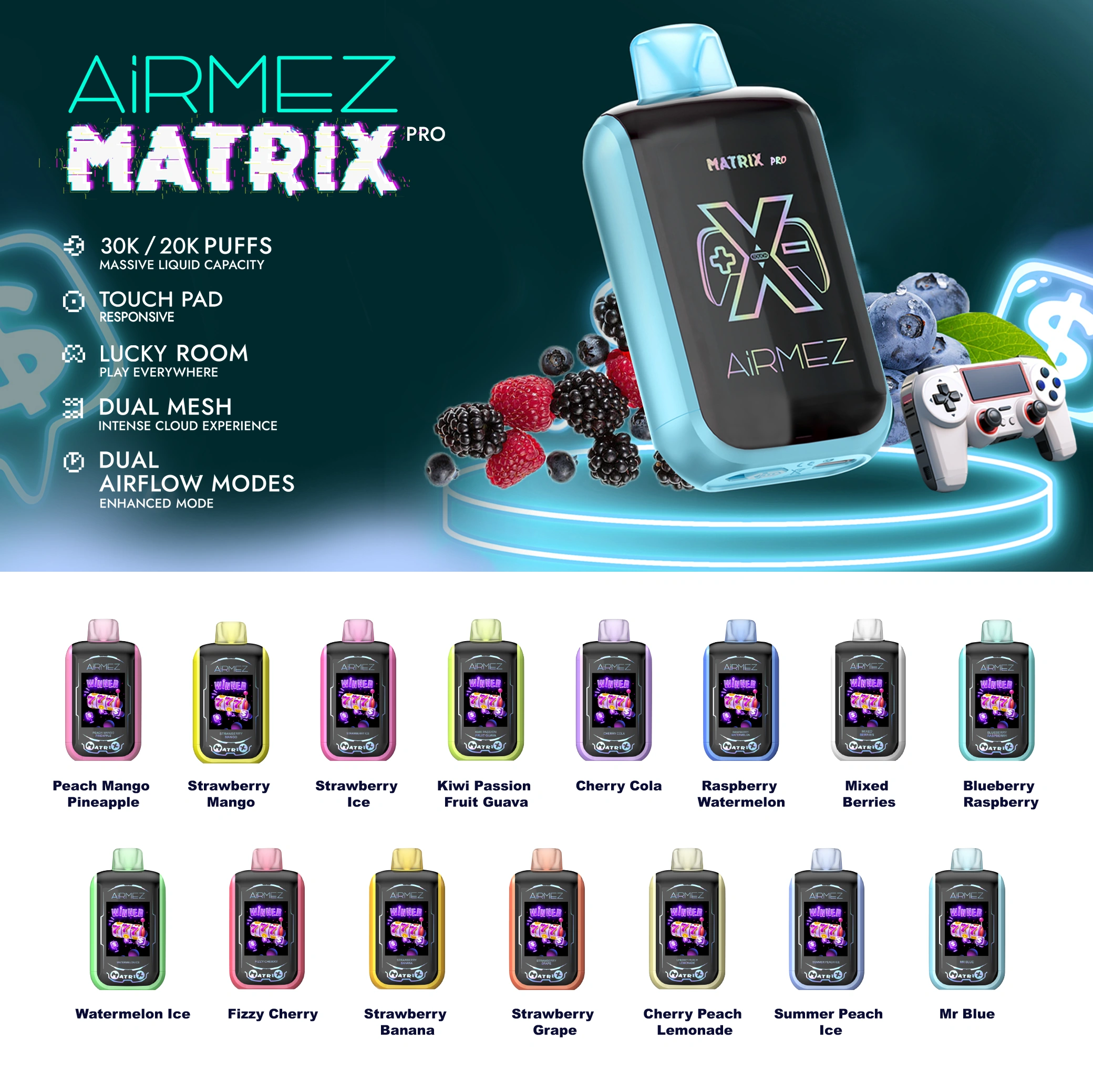 Airmez Matrix Pro 30K — Einweg E-Zigarette mit 30.000 Zügen | Display, Touchpad & Airflow | Versand aus Deutschland 18 Airmez Matrix Pro 30K — Einweg E Zigarette mit 30.000 Zuegen Display Touchpad Airflow Versand aus Deutschland NexPuffEU 1