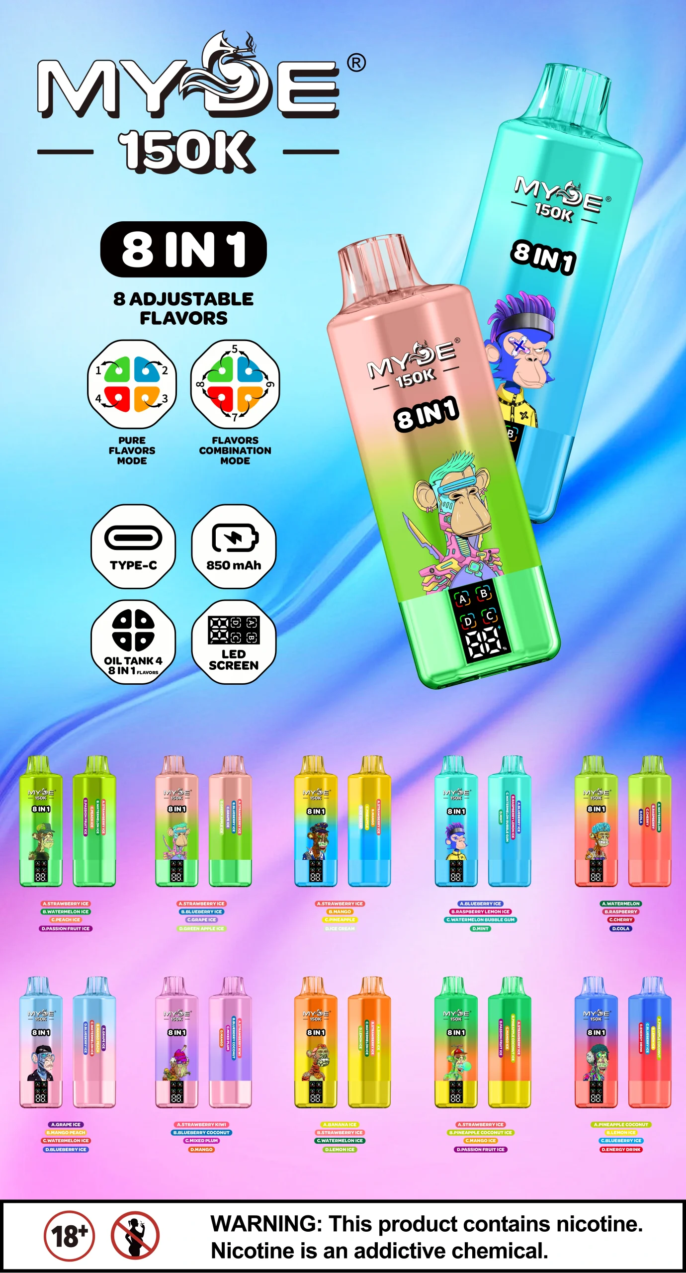 MYDE 8in1 150K — Einweg Vape mit LED-Display & 8-in-1 Flavor | 150.000 Züge | Versand aus Deutschland 11 MYDE 8in1 150K — Einweg Vape mit LED Display 8 in 1 Flavor 150.000 Zuege Versand aus Deutschland NexPuffEU 1 scaled