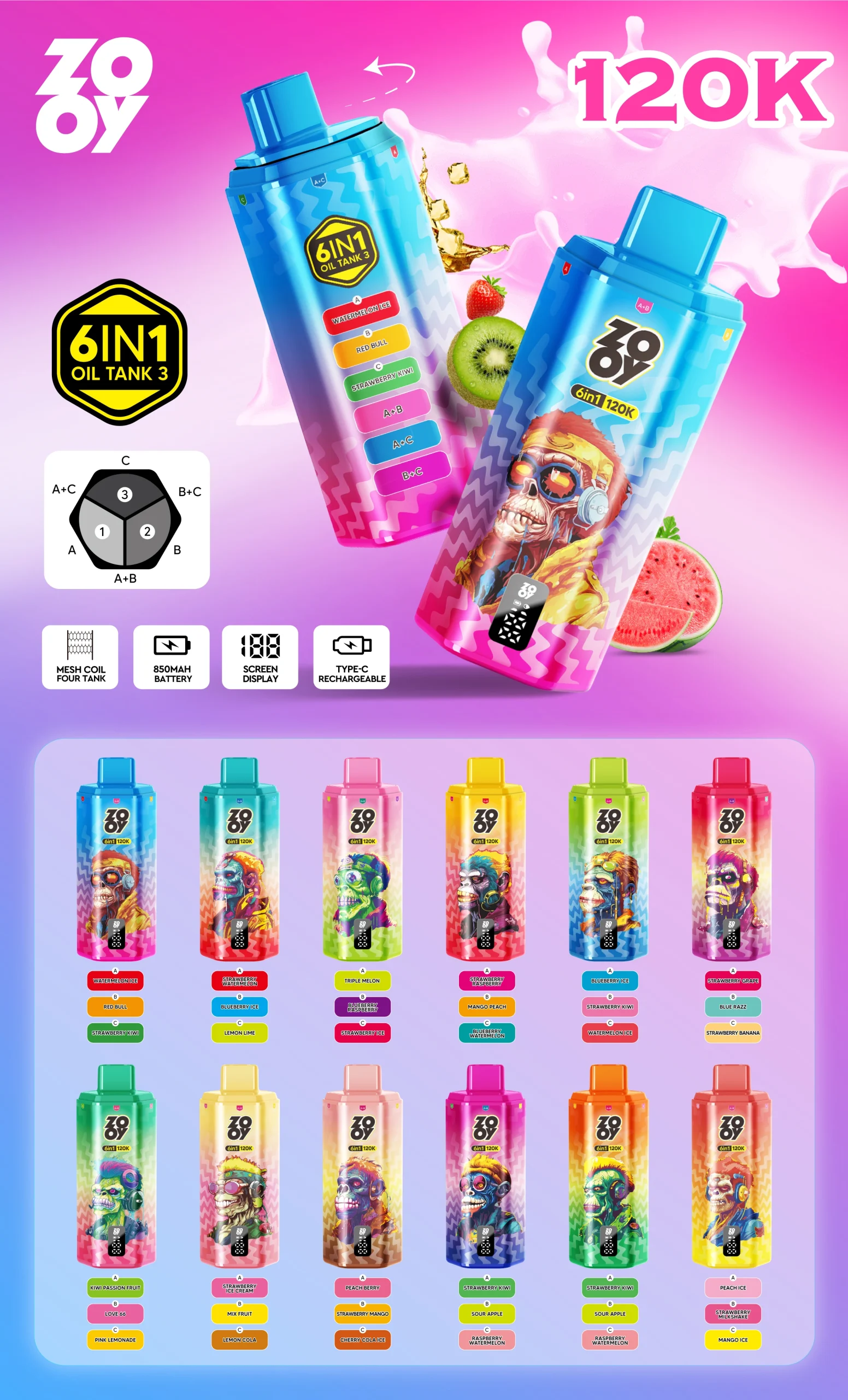 ZOOY 6IN1 120K — 6 Geschmäcke × 120.000 Züge | Triple Mesh Display Vape | Versand aus Deutschland 13 ZOOY 6IN1 120K — 6 Geschmaecke × 120.000 Zuege Triple Mesh Display Vape Versand aus Deutschland NexPuffEU 1 scaled